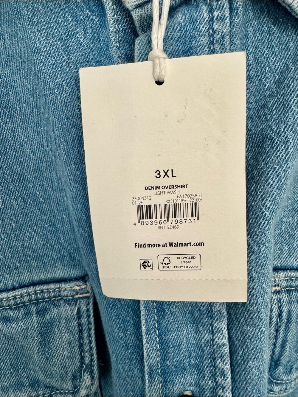 NWT Free Assembly Classic Blue Denim Button-Down Shirt Size 3XL - Picture 5 of 6